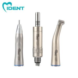 Dental Low Speed Handpiece Kit Fiber Optic Contra Angle 1:1 Push Button Blue Ring Air Motor Inner Water Spray System With LED