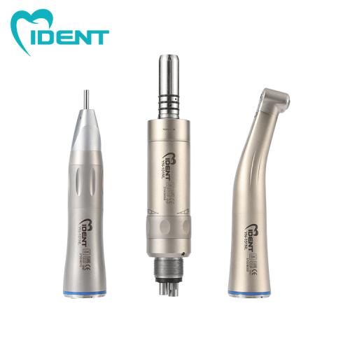 Dental Low Speed Handpiece Kit Fiber Optic Contra Angle 1:1 Push Button Blue Ring Air Motor Inner Water Spray System With LED