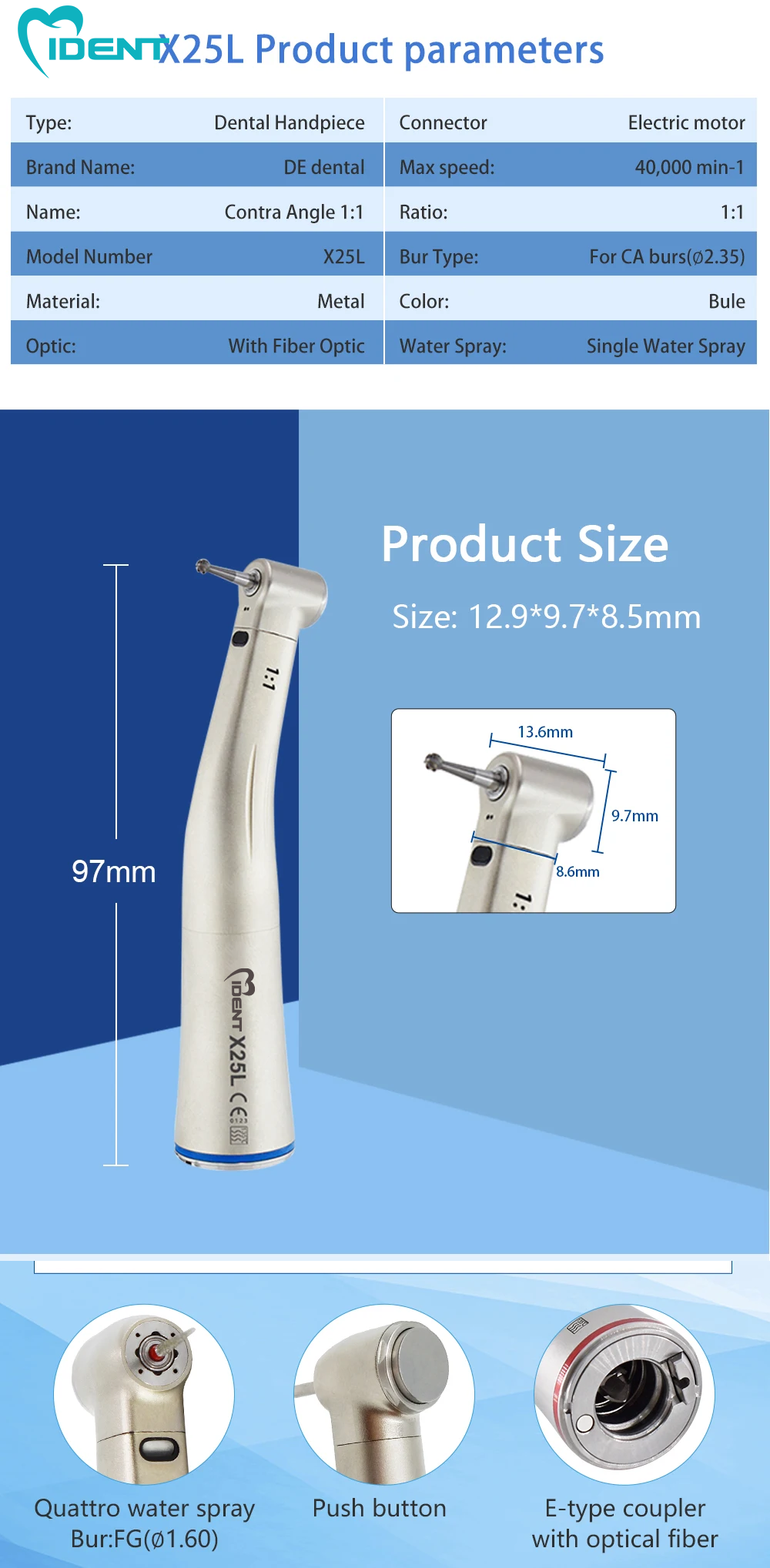 Dental handpiece x25 prduct handpiece 1:1 without light - Image 4