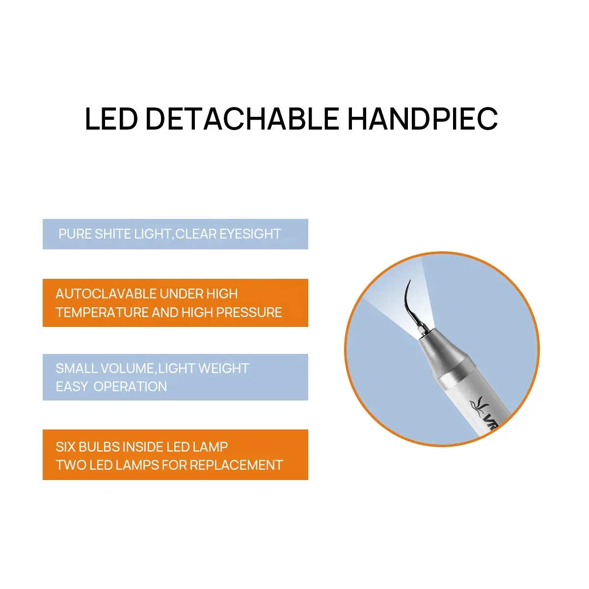 Dental Ultrasonic Scaler Machine VRN-A8 with LED Detachable Handpiece and Auto-water supply - Image 3