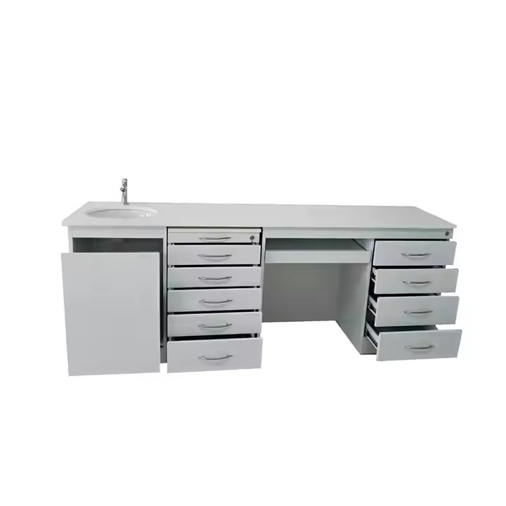 Dental medical customized stainless steel 5 drawers mobile cabinet marble table with sink - 图片 3