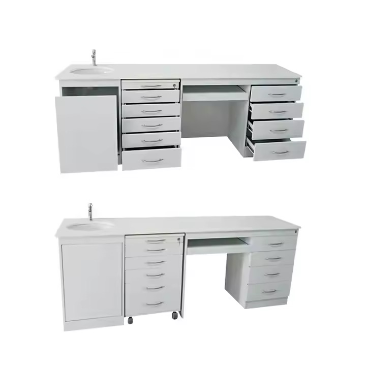 Dental medical customized stainless steel 5 drawers mobile cabinet marble table with sink - 图片 5