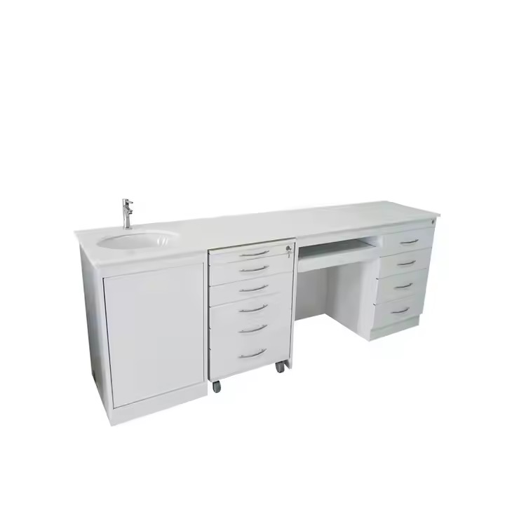 Dental medical customized stainless steel 5 drawers mobile cabinet marble table with sink - 图片 6