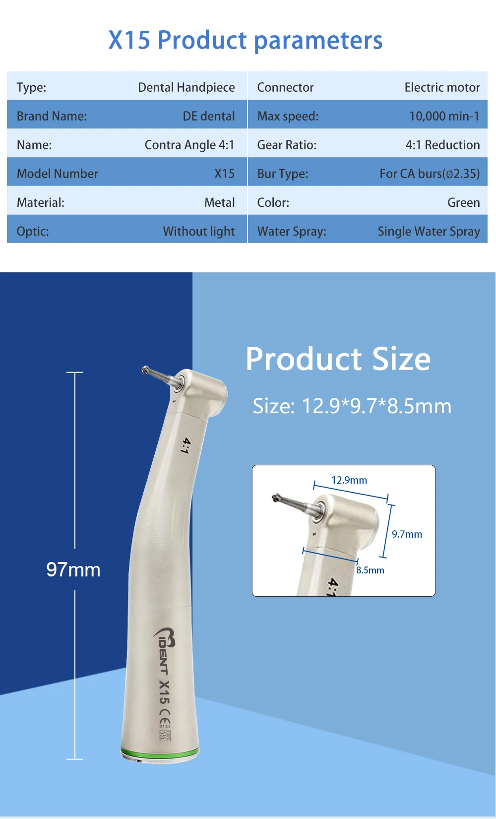 Dental handpiece X15 without light hanpiece 4:1 - Image 2