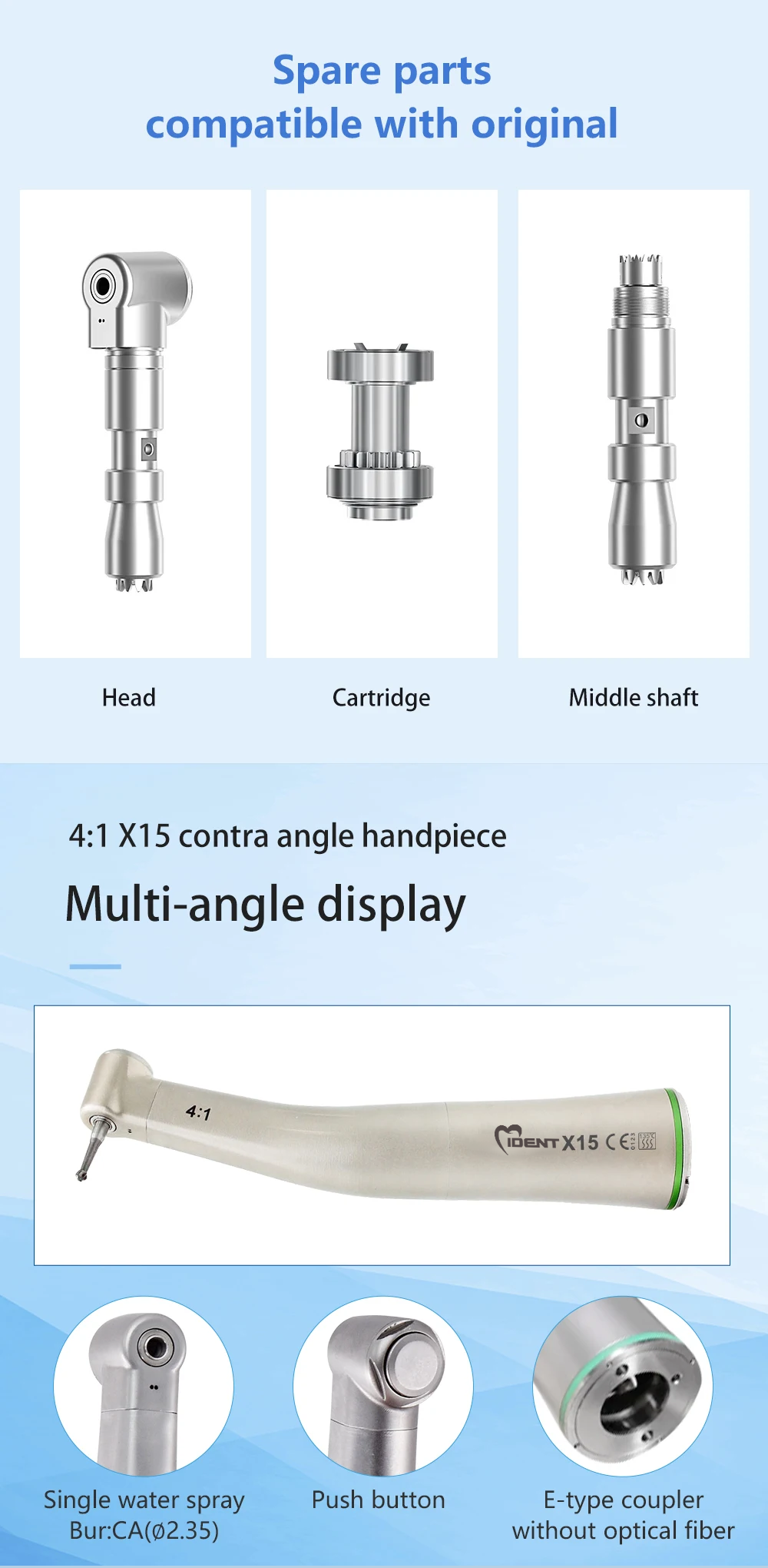 Dental handpiece X15 without light hanpiece 4:1 - Image 3