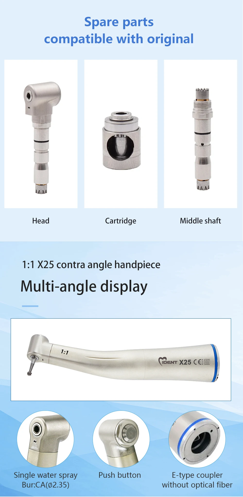 Dental handpiece x25 prduct handpiece 1:1 without light - Image 3
