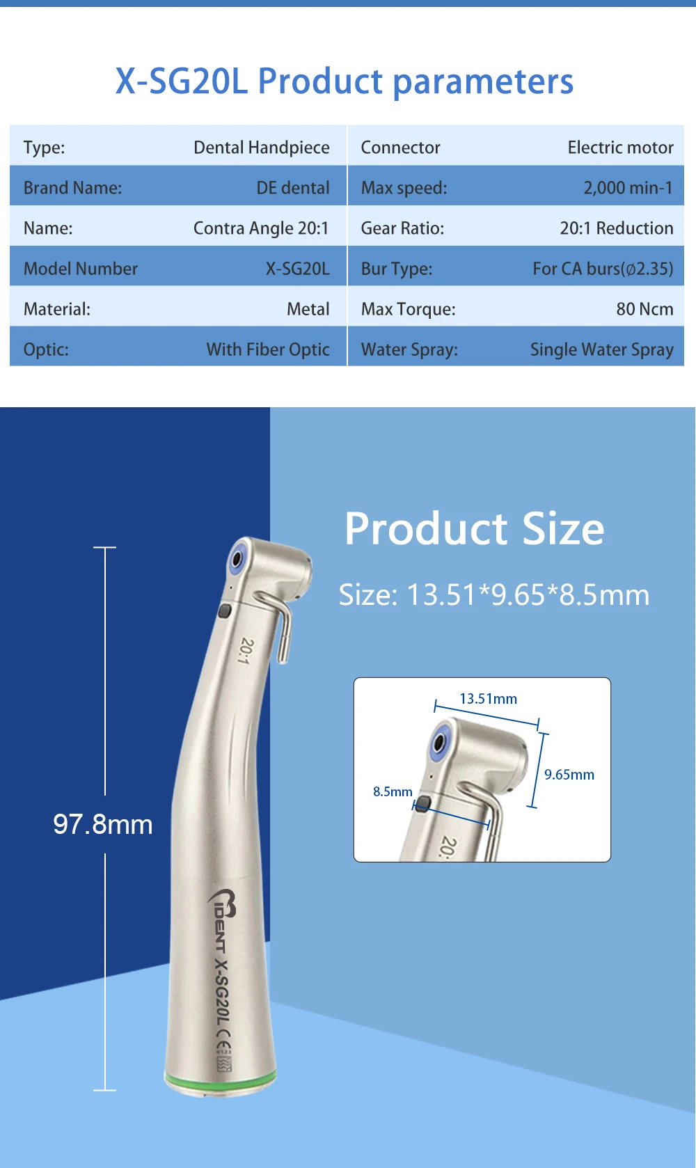 Dental  handpiece X-SG20L with light handpiece 20:1 - Image 2