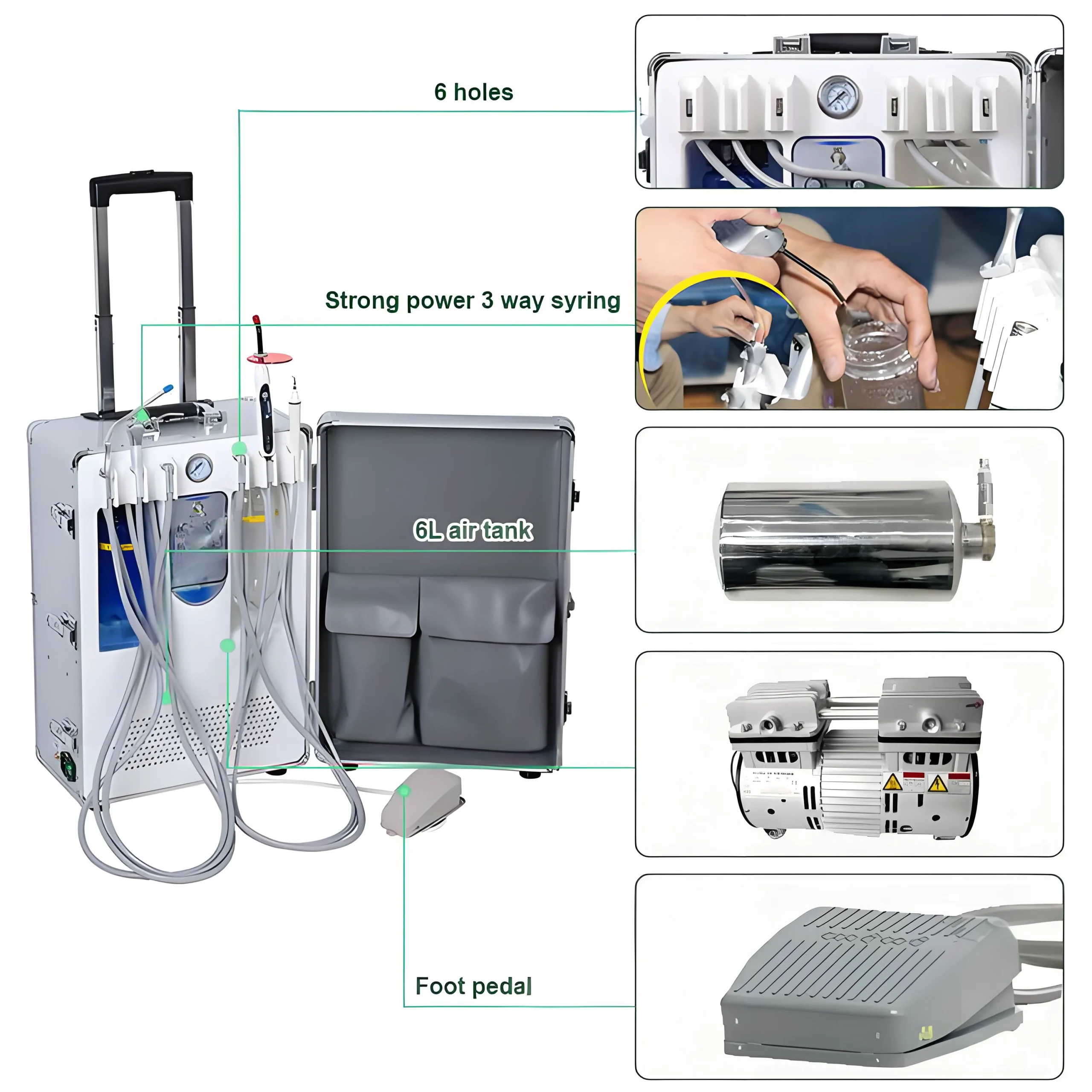 Dental Oral Portable Full Set Mobile Dental Unit 220V/110V With Oil Free Air Compressor Dentist Clinic - Image 4